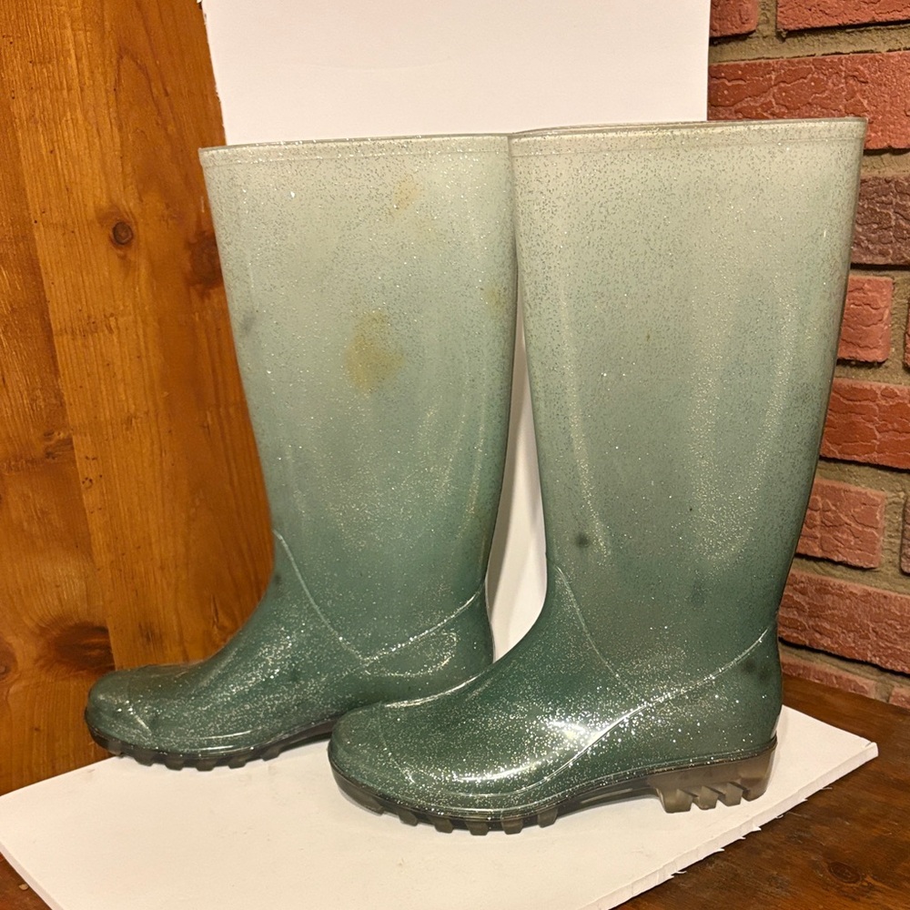 Glittery Green Tall Rain Boots